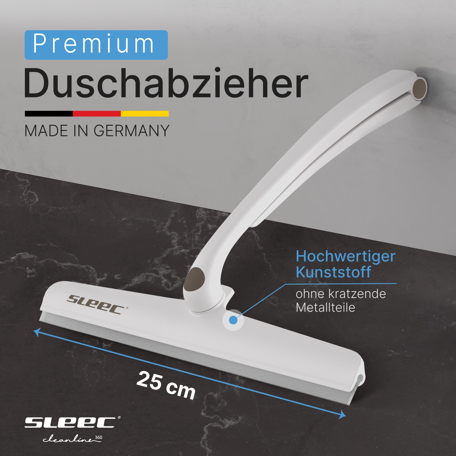 SLEEC Cleanline 360° Duschabzieher lang Grau/Weiss