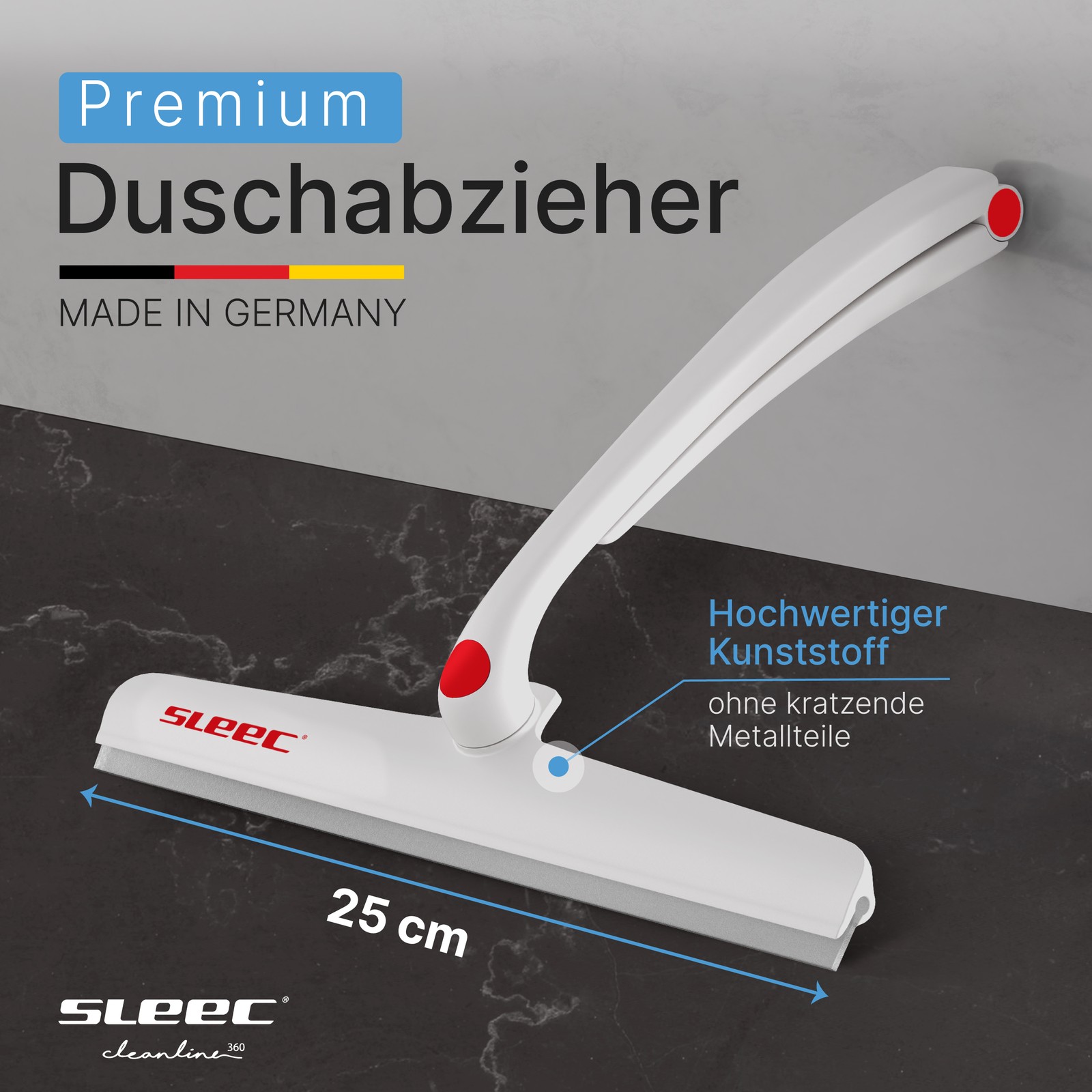 SLEEC Cleanline 360° Duschabzieher lang Rot/Weiss