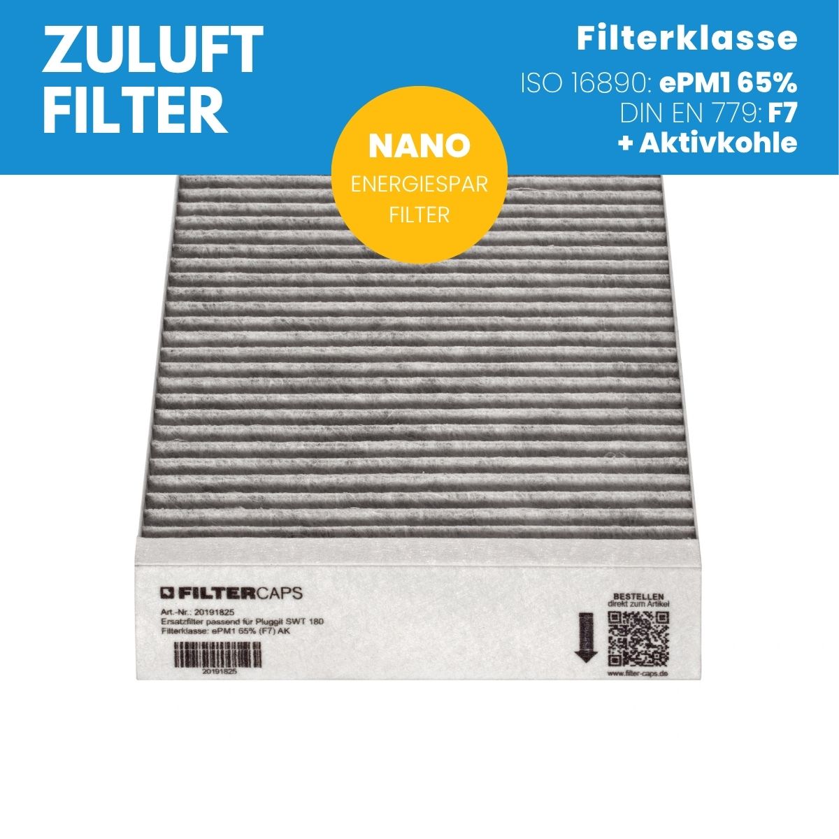 Filter passend für Pluggit SWT 180 - Ersatzfilter 1x F7 Aktivkohle