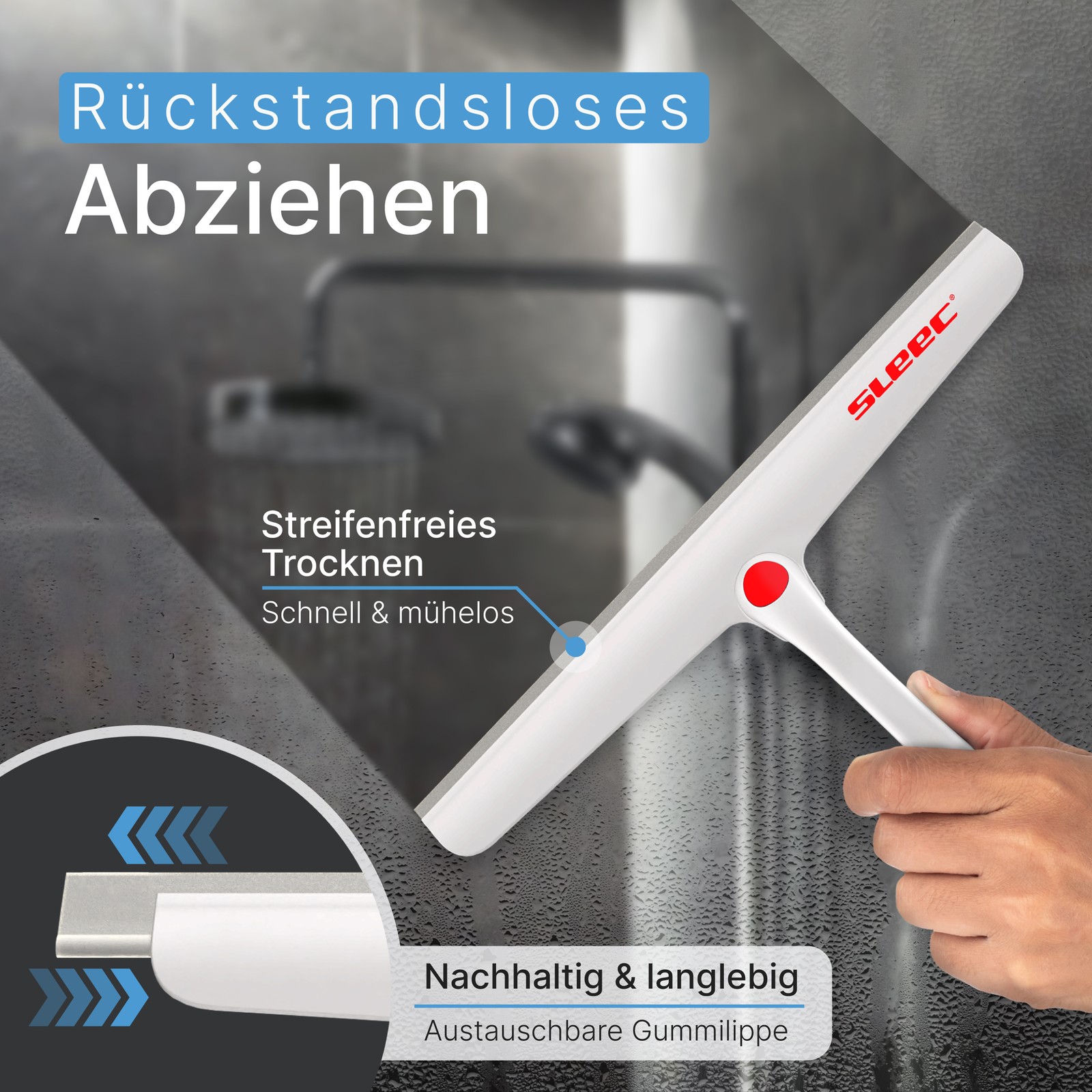 SLEEC Cleanline 360° Duschabzieher lang Rot/Weiss