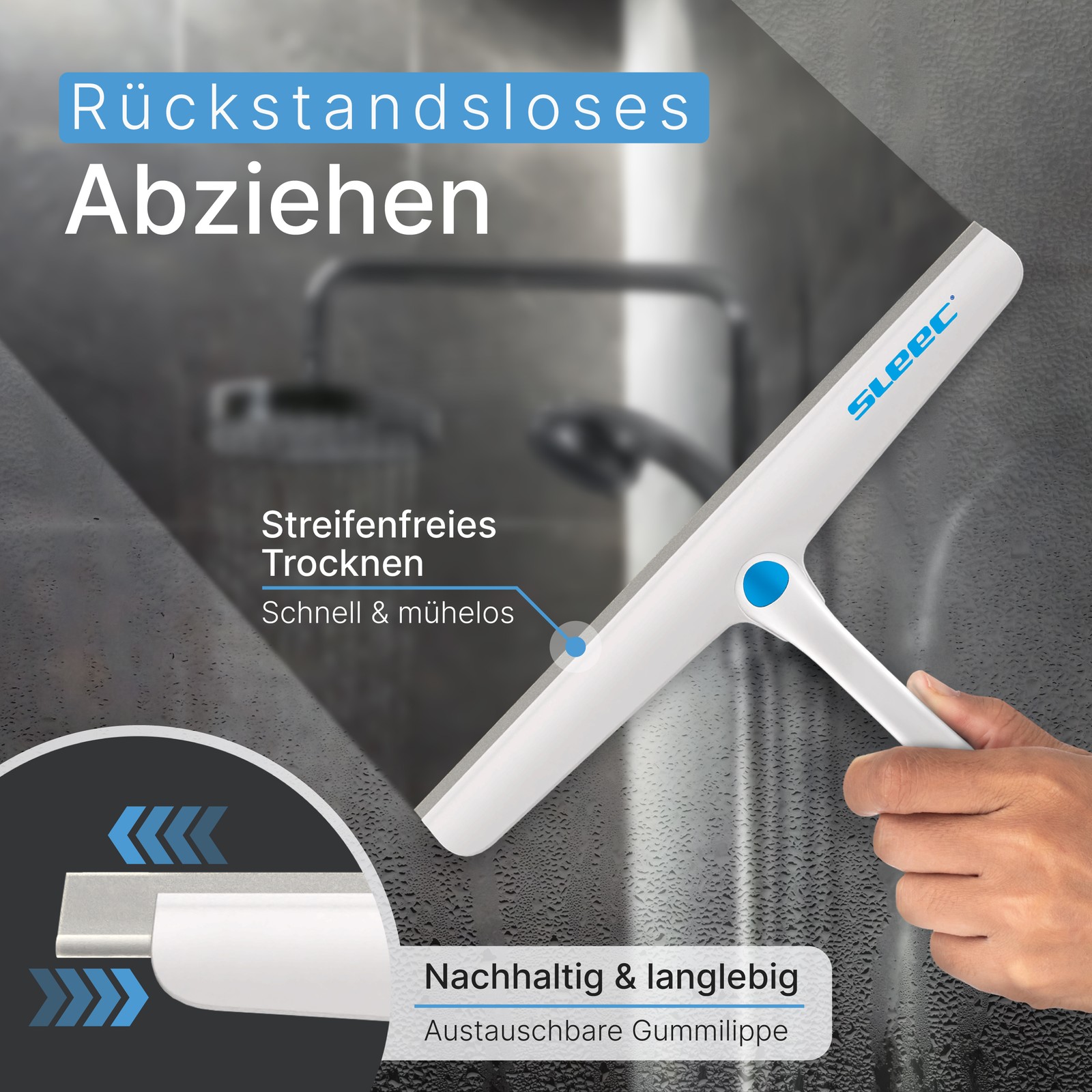 SLEEC Cleanline 360° Duschabzieher lang Hellblau/Weiss