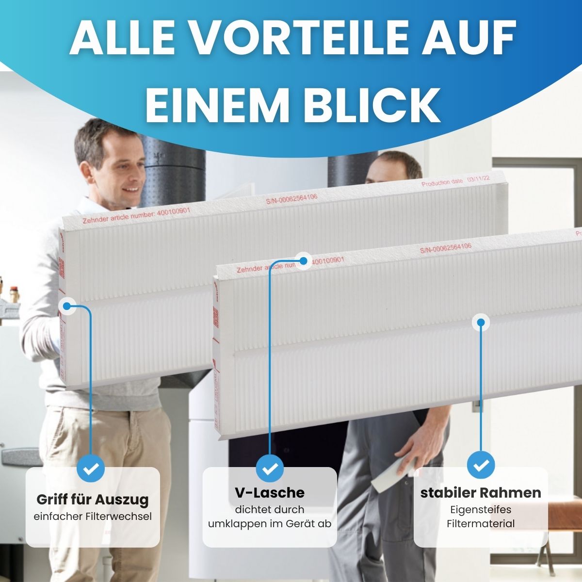 Zehnder ComfoAir Q350, 450, 600, E350 - Originalfilter-Set 2x F7